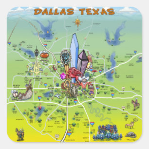 Cartoon-Karte Dallas Texas Quadratischer Aufkleber
