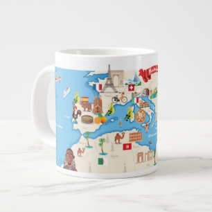 Cartoon Karte des Mittelmeers Jumbo-Tasse