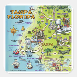 Cartoon-Karte Tampas Florida Quadratischer Aufkleber