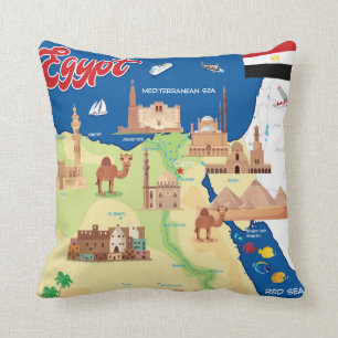 Cartoon-Karte von Ägypten Kissen