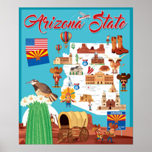 Cartoon-Karte von Arizona Poster