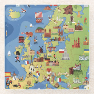 Cartoon-Karte von Europa Glasuntersetzer