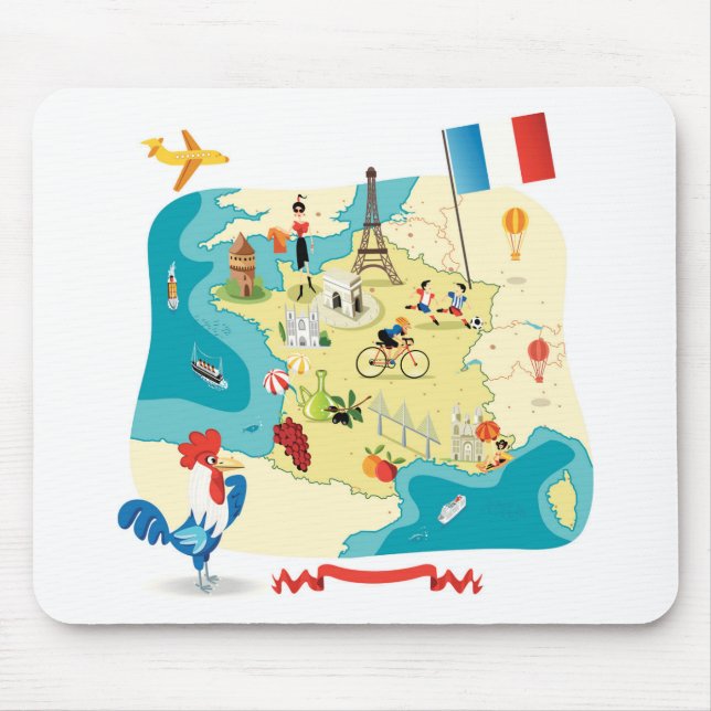 Cartoon-Karte von Frankreich Mousepad (Vorne)