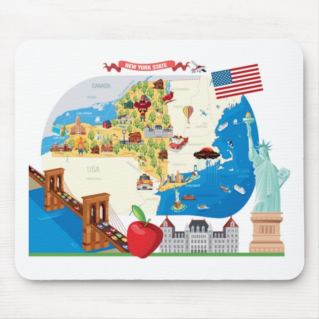Cartoon-Karte von New- YorkStaat Mousepad (Vorne)