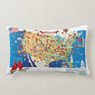 Cartoon-Karte von USA Lendenkissen