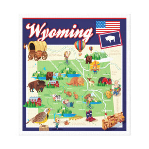 Cartoon-Karte von Wyoming Leinwanddruck