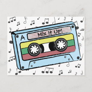 Cartoon-Kassettenband und -Musiknote (Mix It Up) Postkarte