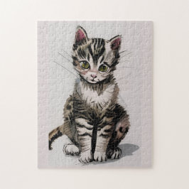 Cartoon Kätzchen gestreift kitty Stimmen grau Puzzle