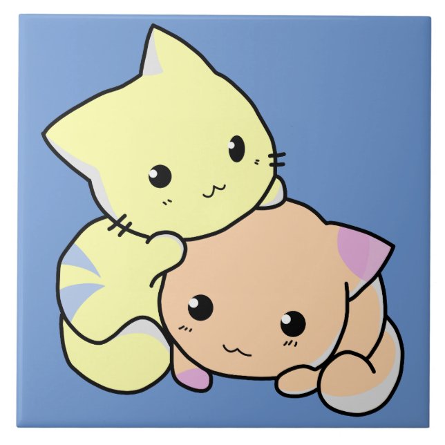 Cartoon Kätzchen Keramik Kachel (Vorderseite)