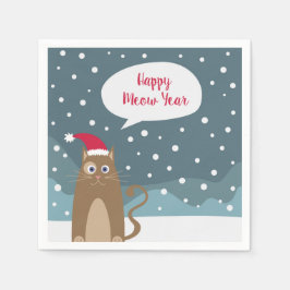 Cartoon Kätzchen, Weihnachtskatze Weihnachtsmannmü Serviette