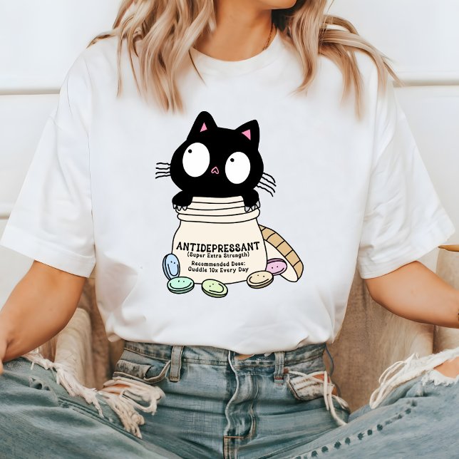 Cartoon Katze Antidepressiver T - Shirt, Katze Lov T-Shirt (Von Creator hochgeladen)