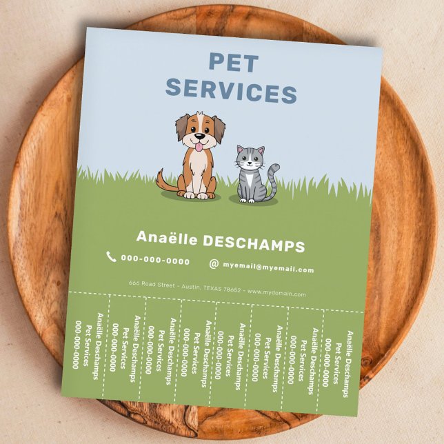 Cartoon Katze & Hund - Teetrinken abreißen Streife Flyer (Cartoon Cat & Dog - Pet Tear Off Strips Flyer)