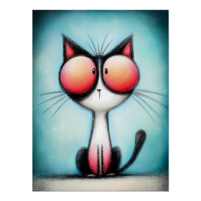 Cartoon Katze mit riesigen roten Augen Poster (Vorderseite)