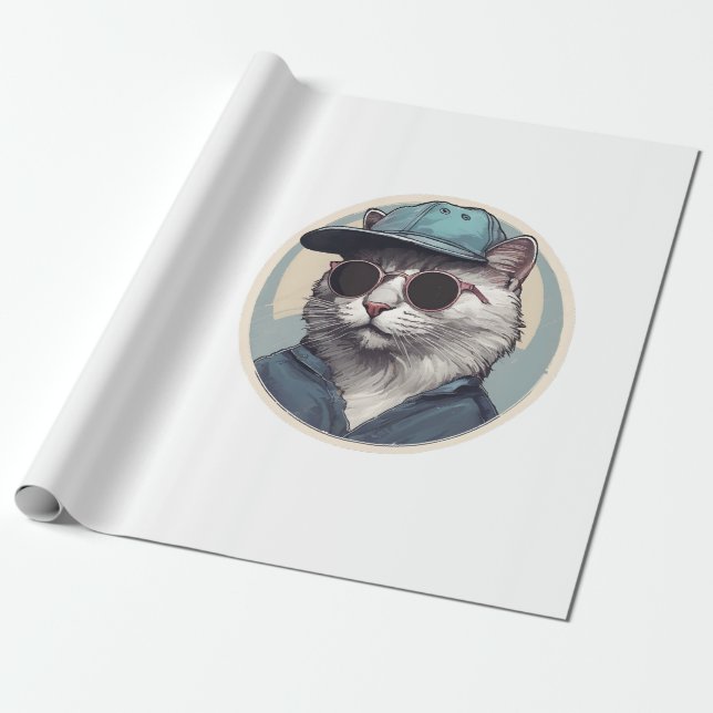 Cartoon Katze mit Sonnenbrille Geschenkpapier (Ungerollt)