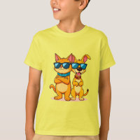 Cartoon Katze und Hunde tragen Sonnenbrille