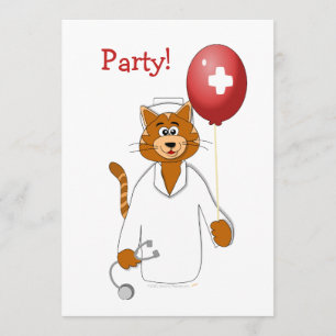 Cartoon-Katzen-Krankenschwester mit Ballon Einladung