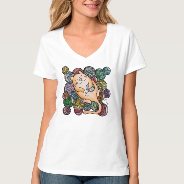 Cartoon-Katzenkugel auf Garnen T-Shirt (Vorderseite)