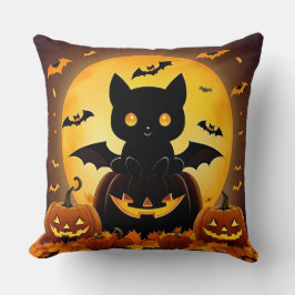 Cartoon Katzenmatte und Pumpkins unter Vollmond Kissen
