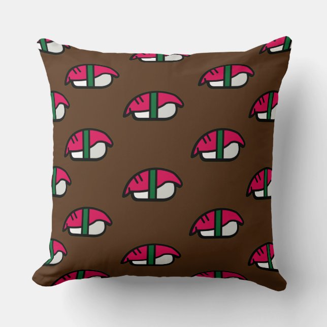 Cartoon Kawaii Sushi, Fischreis & Meeresalgen Kissen (Vorderseite)