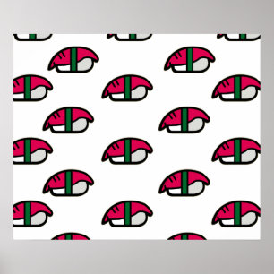 Cartoon Kawaii Sushi, Fischreis & Meeresalgen Poster