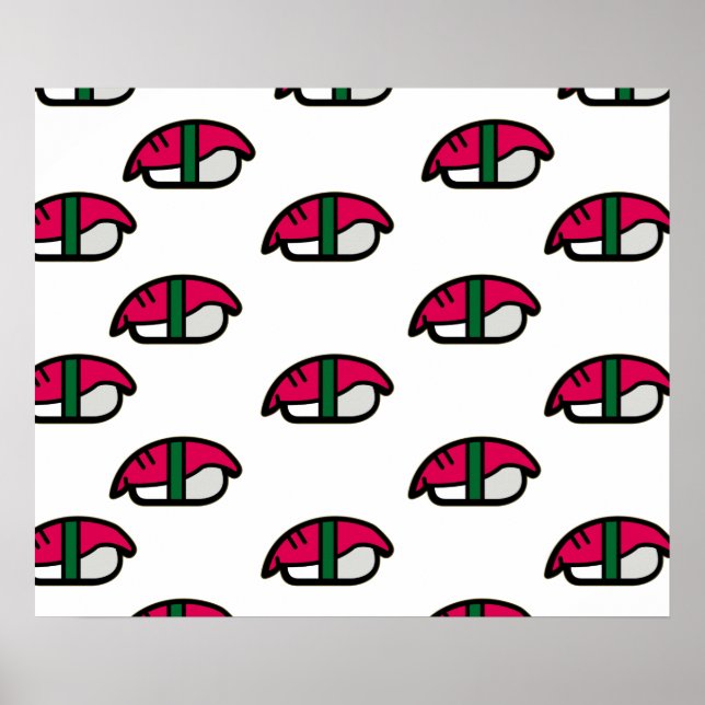 Cartoon Kawaii Sushi, Fischreis & Meeresalgen Poster (Vorne)