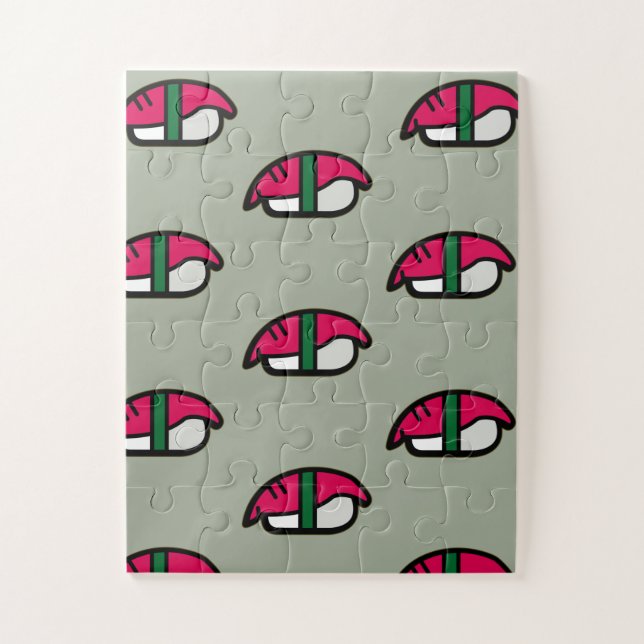 Cartoon Kawaii Sushi, Fischreis & Meeresalgen Puzzle (Vertikal)