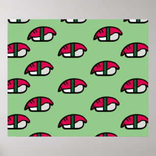 Cartoon Kawaii Sushi, Fischriese und Seetang-Poste Poster