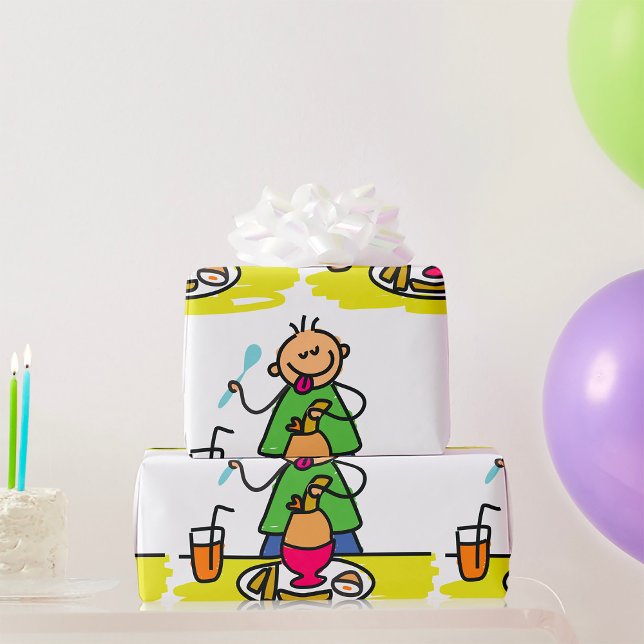 Cartoon Kid Genuss Mahlzeit mit Saft und Ei Geschenkpapier (Von Creator hochgeladen)