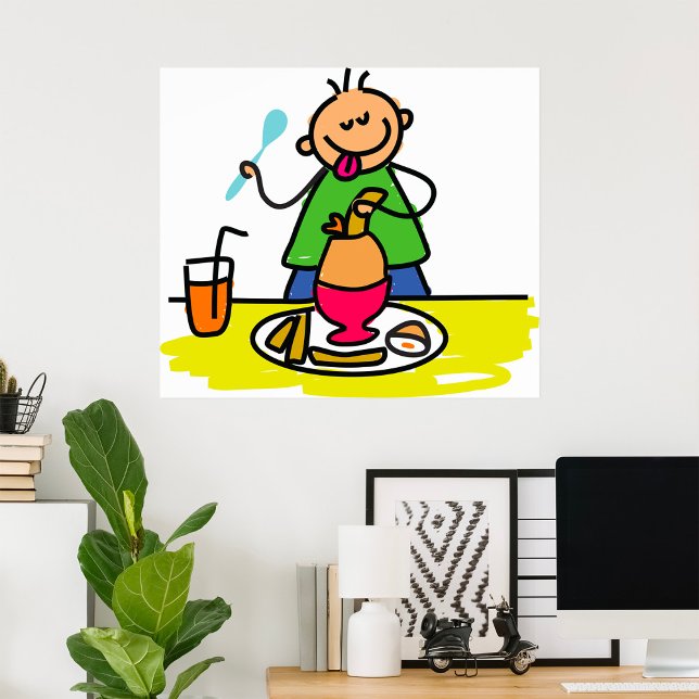 Cartoon Kid Genuss Mahlzeit mit Saft und Ei Poster (Von Creator hochgeladen)