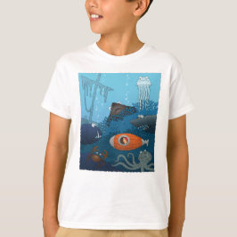 Cartoon Kid in U-Booten erkundet Untersee-Welt T-Shirt