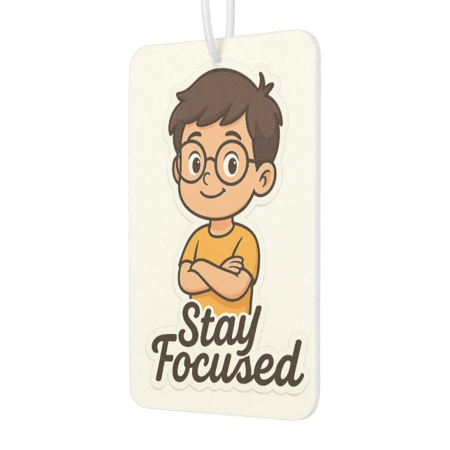 Cartoon Kid Sticker mit Brille - "Bleibe Fokussier Autolufterfrischer (Links)