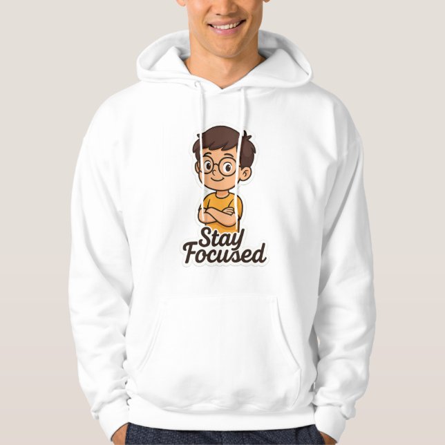 Cartoon Kid Sticker mit Brille - "Bleibe Fokussier Hoodie (Vorderseite)
