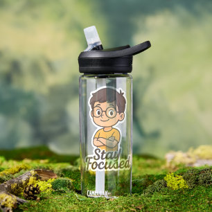 Cartoon Kid Sticker mit Brille - "Bleibe Fokussier Trinkflasche