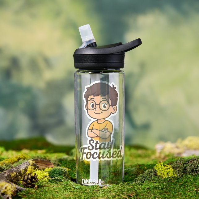 Cartoon Kid Sticker mit Brille - "Bleibe Fokussier Trinkflasche (Außenbereich (gedreht))