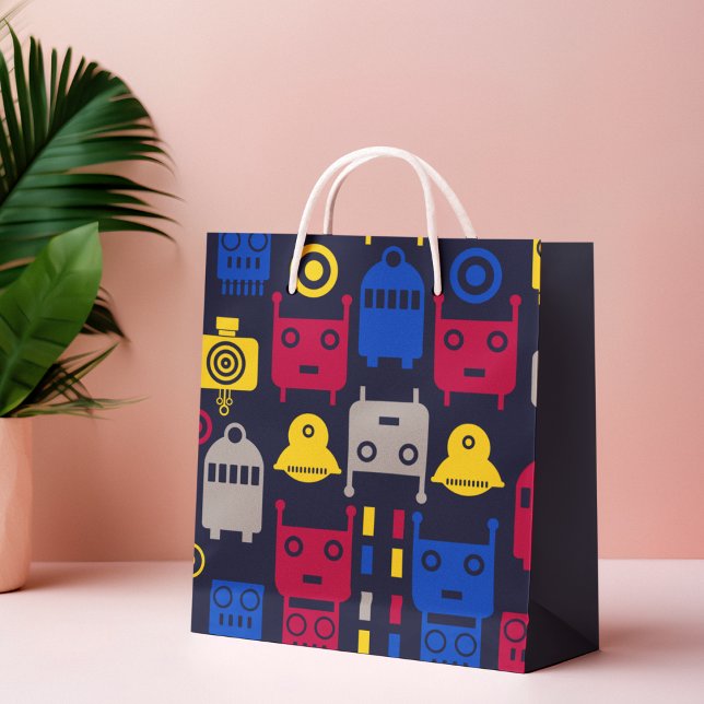 Cartoon Kids Robot Große Geschenktüte (kids happy birthday for newborn cartoon robot gift bag.)