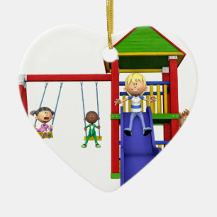 Cartoon-Kinder an einem Spielplatz Keramik Ornament