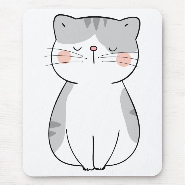 Cartoon Kitten Niedlich Grau White Tiger Tabby Cat Mousepad (Vorne)