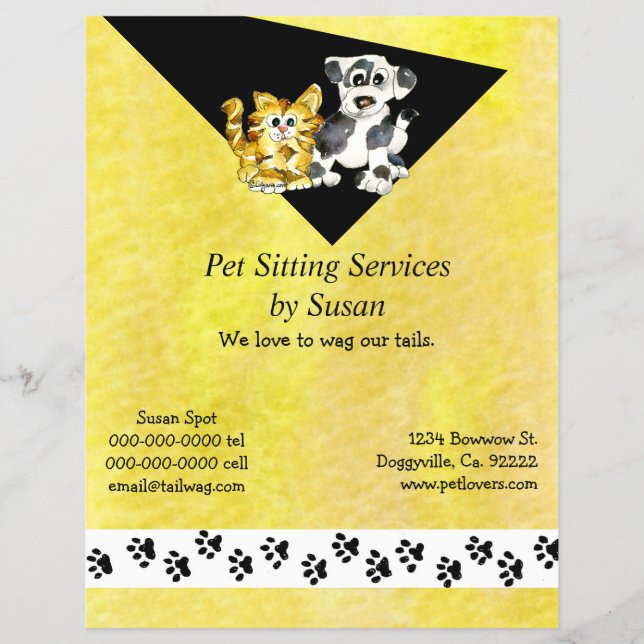 Cartoon Kitten Puppy Pet Sitting Flyer (Vorne)
