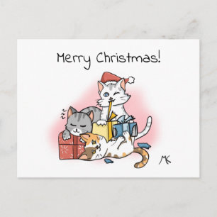 Cartoon Kittens entpacken Weihnachtsgeschenke Feiertagspostkarte