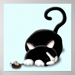 Cartoon Kitty mit Spielzeugmaus Poster