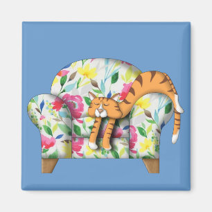 Cartoon Kitty schläft auf einem Blumenstuhl Magnet