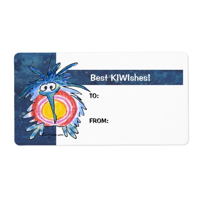 Cartoon Kiwi Bird 4a Blue Gift Tag Labels (Vorne)