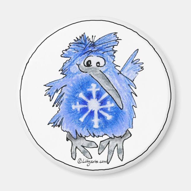Cartoon Kiwi Blue Bird Snowflake Magnet (Vorne)