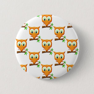 Cartoon Kleine Owl auf Zweigmuster Button