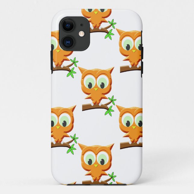 Cartoon Kleine Owl auf Zweigmuster Case-Mate iPhone Hülle (Rückseite)