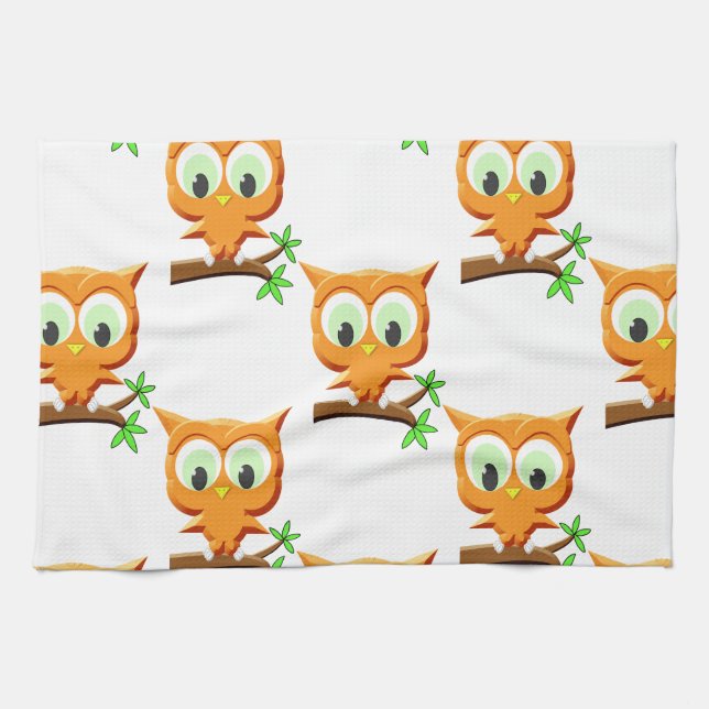 Cartoon Kleine Owl auf Zweigmuster Handtuch (Horizontal)