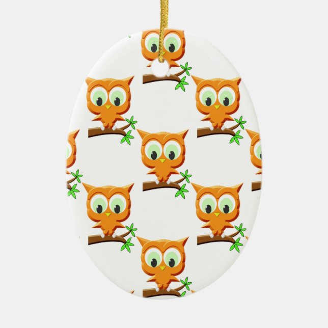 Cartoon Kleine Owl auf Zweigmuster Keramikornament (Vorne)