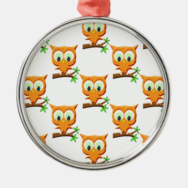 Cartoon Kleine Owl auf Zweigmuster Ornament Aus Metall (Vorne)