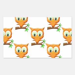 Cartoon Kleine Owl auf Zweigmuster Rechteckiger Aufkleber