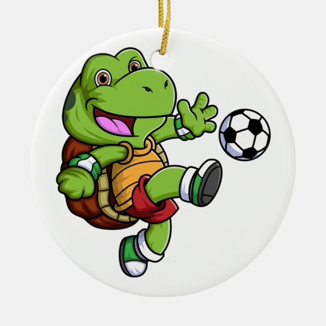 Cartoon Kleine Schildkröte Fußball spielen Keramik Ornament (Vorne)